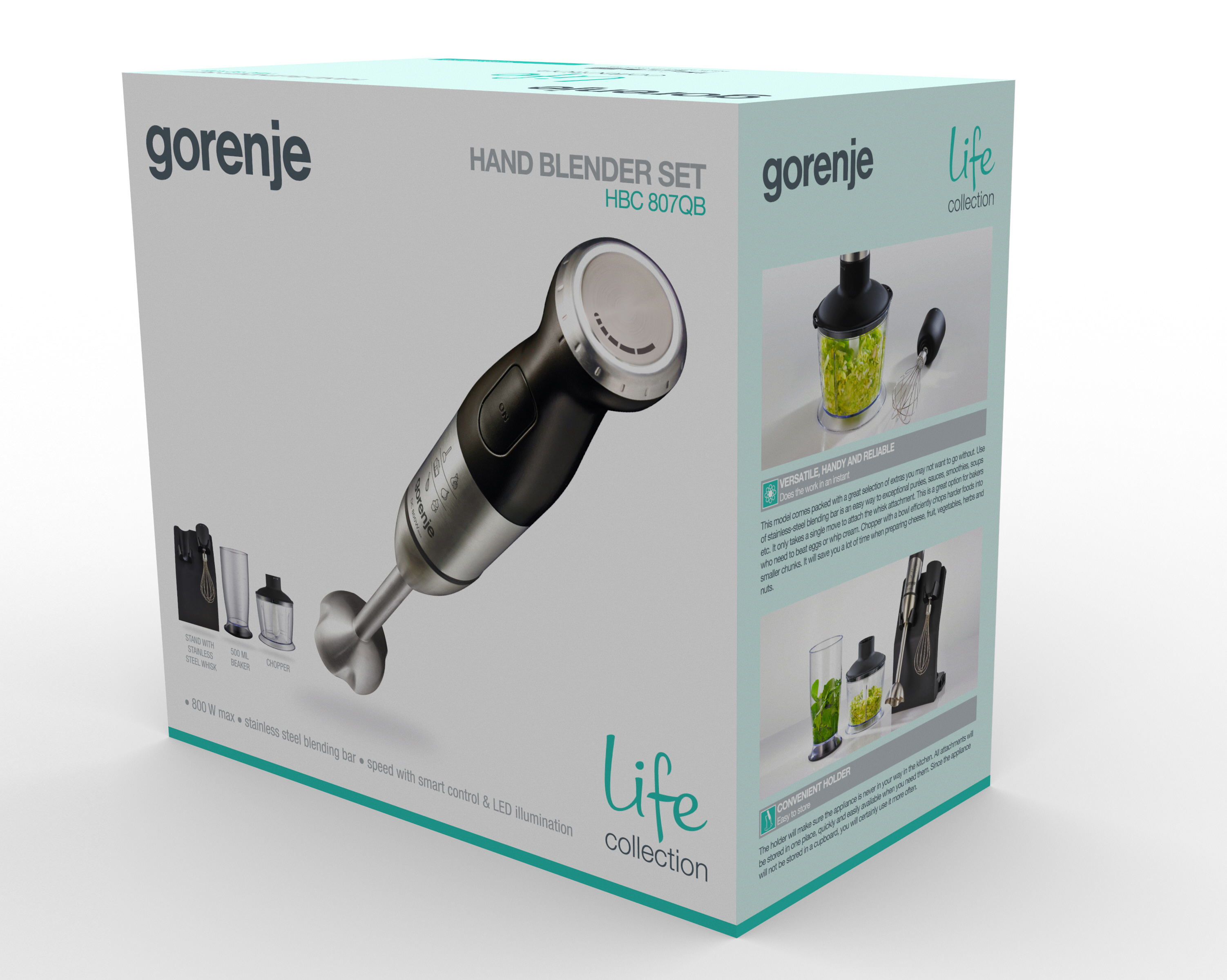Gorenje - Blender - HBC807QB - Hand Blender - 800 W - Number of speeds Variable - Chopper - Black