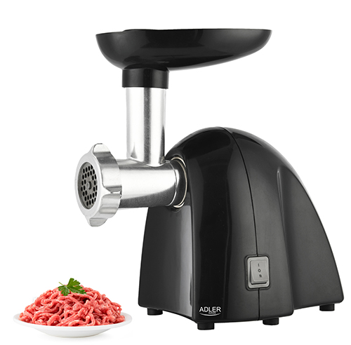 Adler - Meat mincer - AD 4811 - Black - 600 W - Number of speeds 1 - Throughput (kg/min) 1.8 - 3 replaceable sieves: 3mm for grinding poppies and preparing meat and vegetable stuffing; 5mm for meatballs, Roman roast and beef burgers; 7mm for coarsely grou
