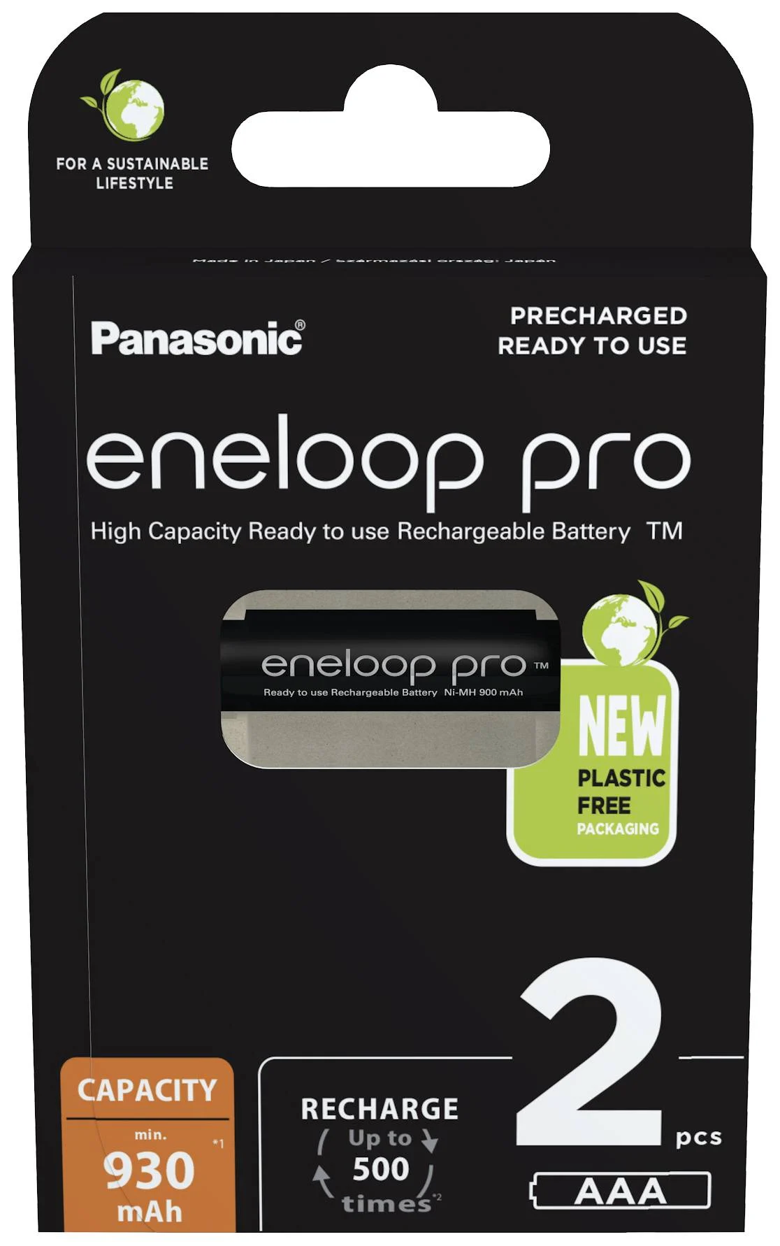 Panasonic - Rechargeable Batteries - ENELOOP Pro BK-4HCDE/2BE - AAA - 930 mAh - 2 pc(s)
