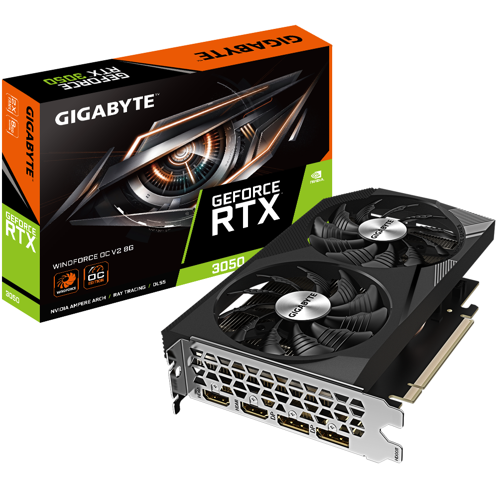 Gigabyte - GV-N3050WF2OCV2-8GD - NVIDIA - 8 GB - GeForce RTX 3050 - GDDR6 - HDMI ports quantity 2 - PCI-E 4.0 - Memory clock speed 1792 MHz