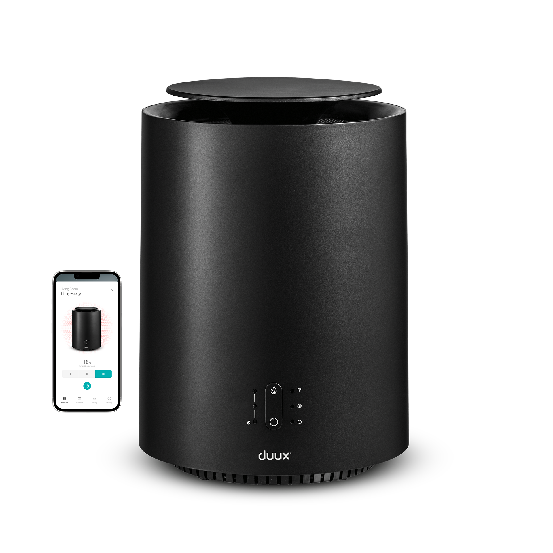 Duux Threesixty 2 Smart Fan + Heater - Fan and heater - 1800 W - Suitable for rooms up to 30 m² - Matt Black