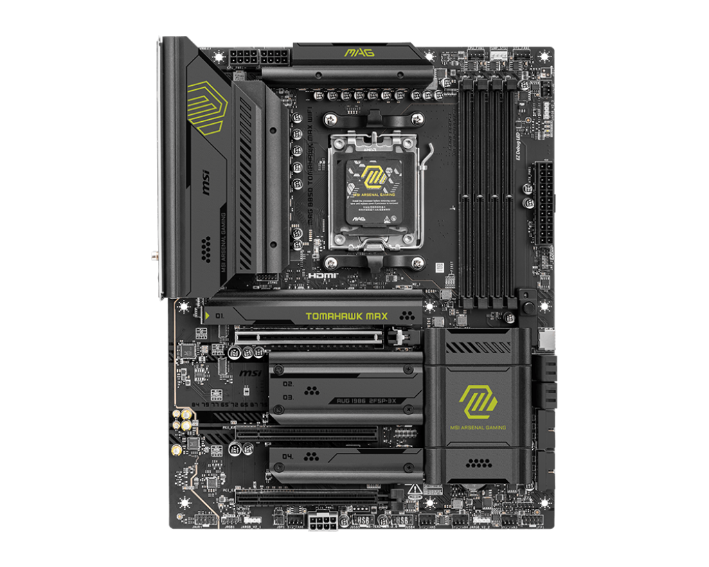 MSI MAG B850 TOMAHAWK MAX WIFI - Processor family AMD - Processor socket AM5 - DDR5 - Supported hard disk drive interfaces SATA, M.2 - Number of SATA connectors 4