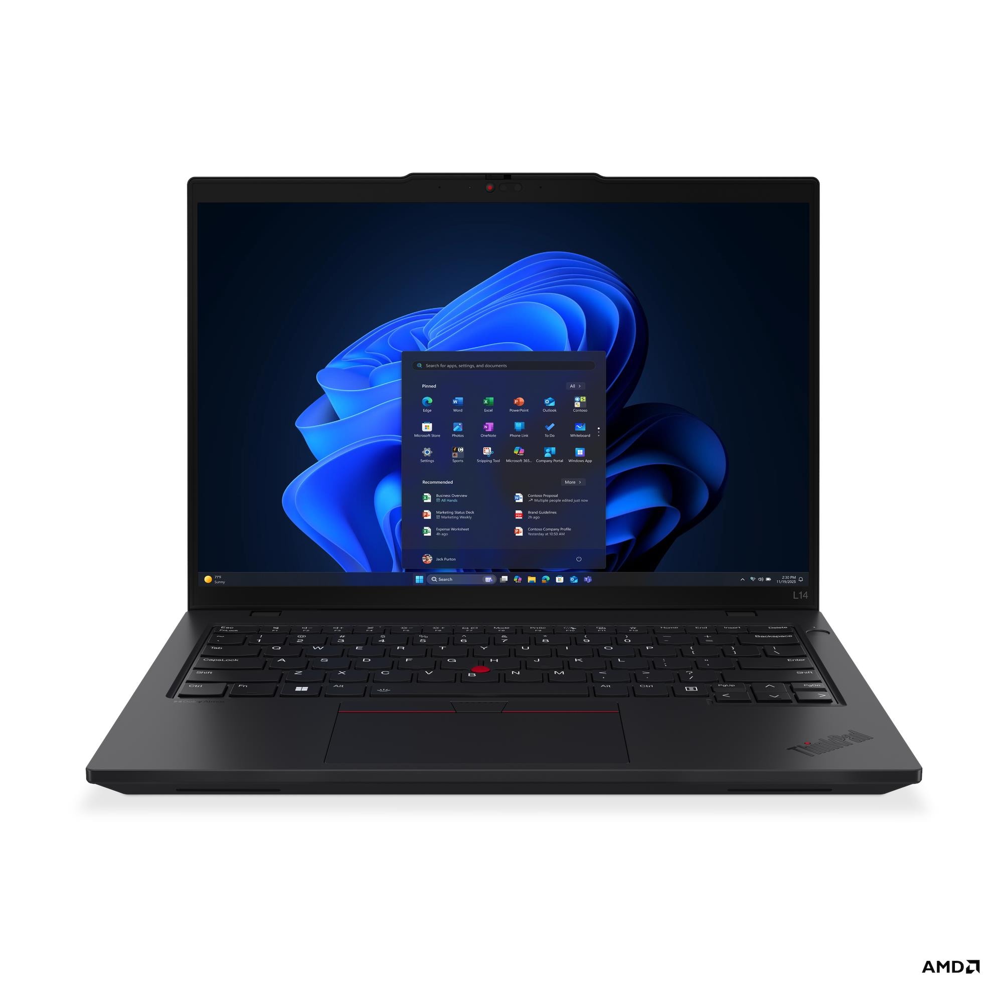 Lenovo ThinkPad L14 G6 AMD - Black - 14 " - IPS - WUXGA - 1920 x 1200 pixels - Anti-glare - AMD Ryzen 5 PRO - 215 - 16 GB - SO-DIMM DDR5 - Solid-state drive capacity 512 GB - AMD Radeon 740M Graphics - Windows 11 Pro - 802.11be - Bluetooth version 5.4 - L