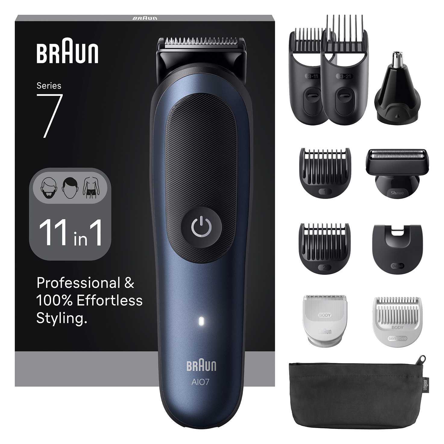 Braun 11in1 Grooming Kit - All-in-One Series 7 AIO7540 - Cordless - Number of length steps 14 - Black/Blue