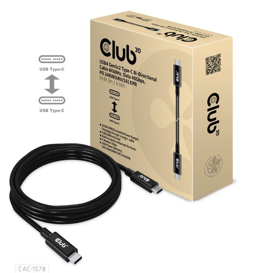 CABLE USB-C BI-DIRECTIONAL 2M/M/M CAC-1578 CLUB3D