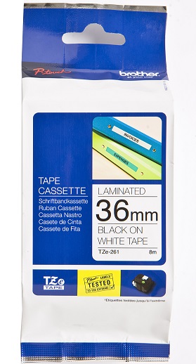 Brother - TZe-261 Laminated Tape - Black on White - TZe - 8 m - 3.6 cm
