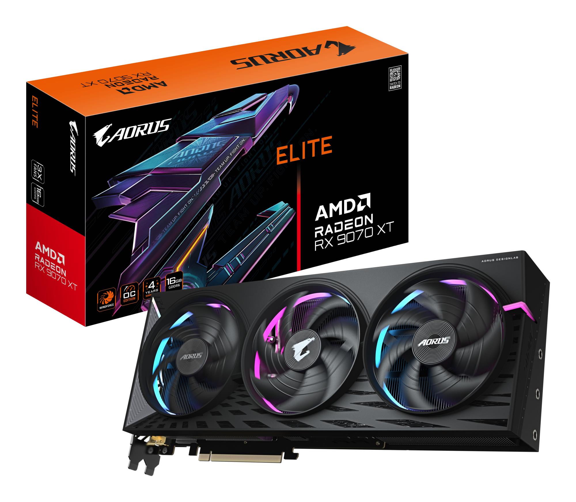 Graphics Card|GIGABYTE|AMD|Radeon RX 9070 XT|16 GB|GDDR6|256 bit|PCI Express 5.0|Active|R9070XTAORUSE-16GD1.0