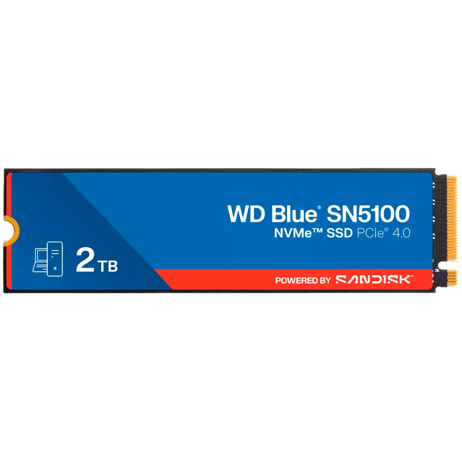 SSD POWERED BY SANDISK WD Blue SN5100 2TB M.2 2280 PCIe Gen4 x4 NVMe QLC 3D, Read/Write: 7100/6700 MBps, IOPS 1000K/1300K, TBW: 900