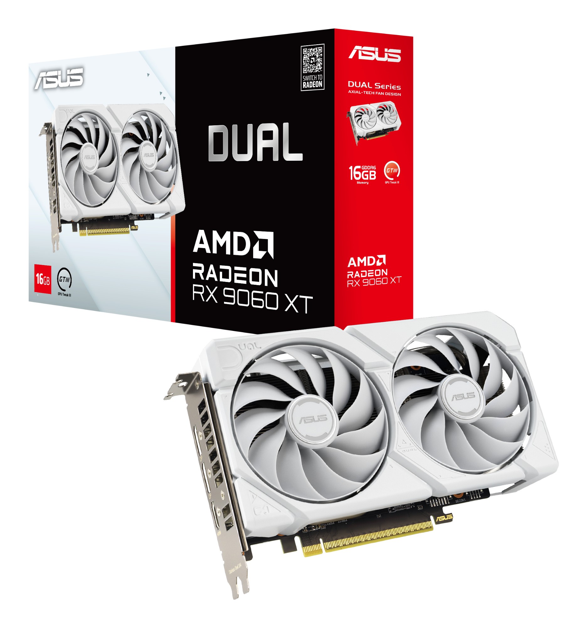 Asus Dual Radeon RX 9060 XT 16GB GDDR6 - AMD - 16 GB - Radeon RX 9060 XT - GDDR6 - HDMI ports quantity 1 - PCI Express 5.0
