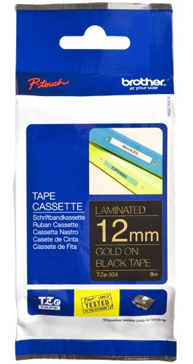 BROTHER TZE334 tape gold/black 12mm 8m