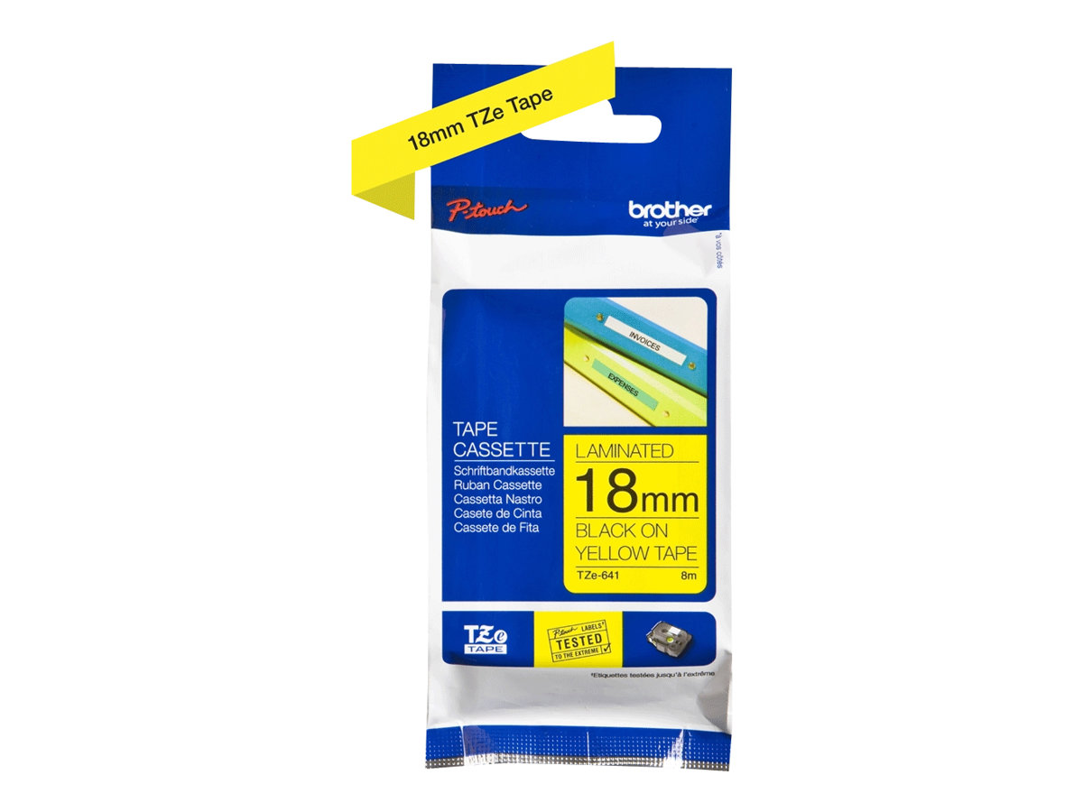 Brother - TZe-641 Laminated Tape - Black On Yellow - TZe - 8 m - 1.8 cm