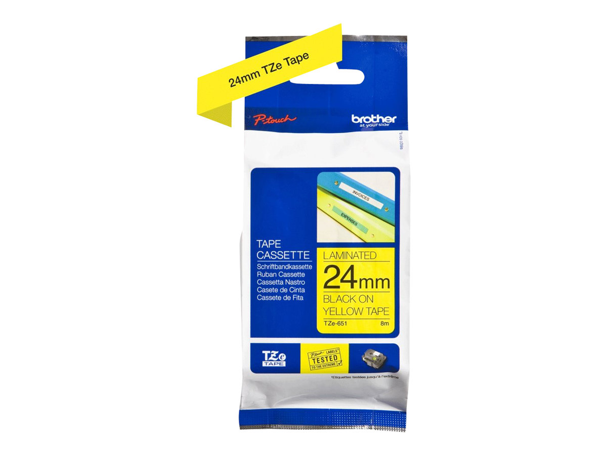 Brother - TZe-651 Laminated Tape - Black On Yellow - TZe - 8 m - 2.4 cm