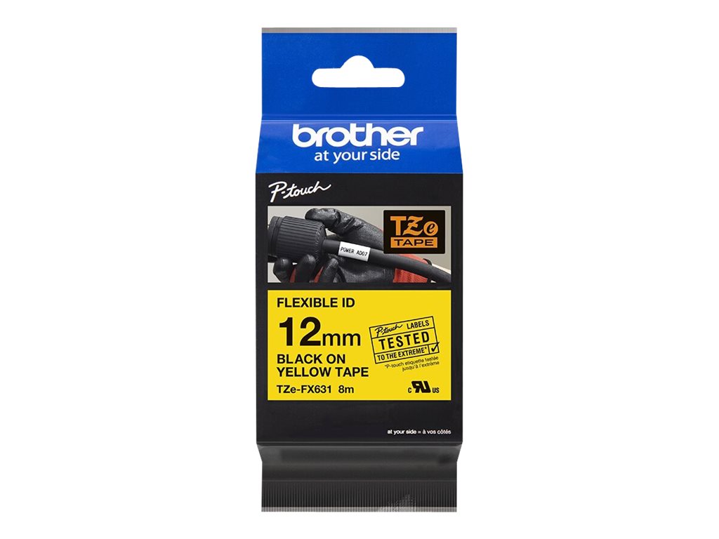 Brother - TZe-FX631 Flexible ID Laminated Tape - Black on Yellow - TZe - 8 m - 1.2 cm