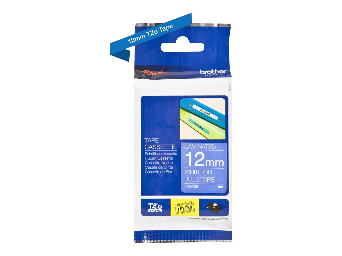 Brother - TZe-535 Laminated tape - White on Blue - TZe - 8 m - 1.2 cm