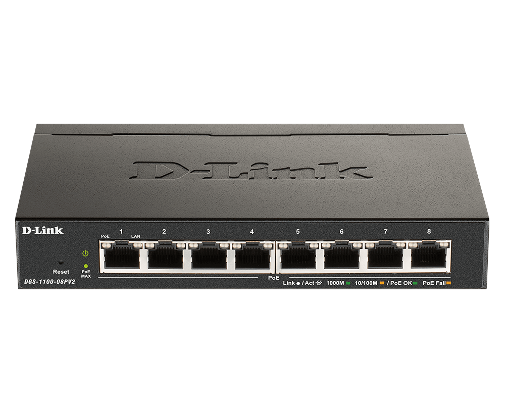 D-Link - 8-Port Gigabit PoE Smart Managed Switch - DGS-1100-08PV2 - Web managed - Desktop - Power supply type External
