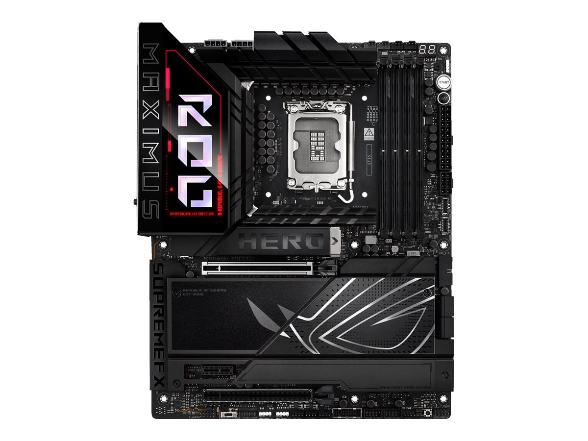 Asus ROG MAXIMUS Z890 HERO - Processor family Intel - Processor socket LGA1851 - DDR5 - Supported hard disk drive interfaces M.2, SATA - Number of SATA connectors 4
