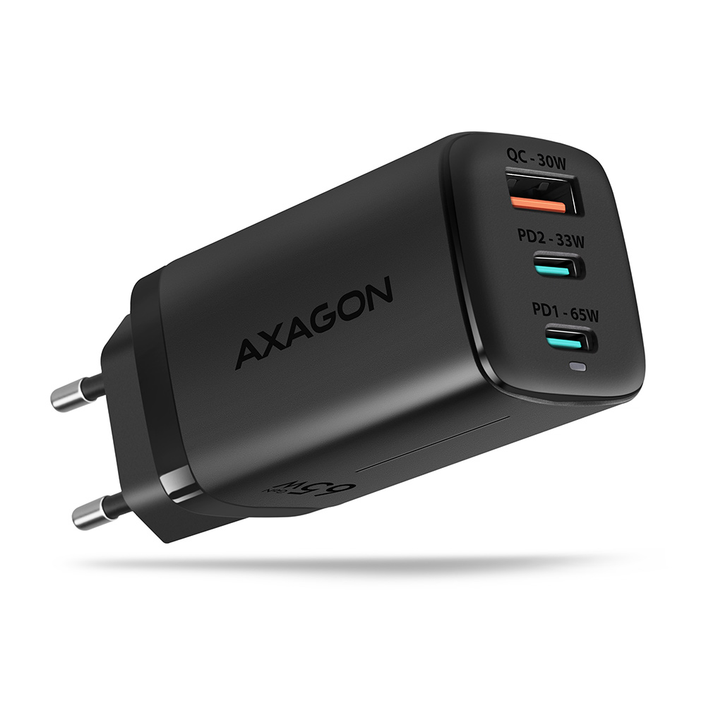 AXAGON GaN wallcharger 3x port (USB-A + 2x USB-C), 65W - ACU-DPQ65