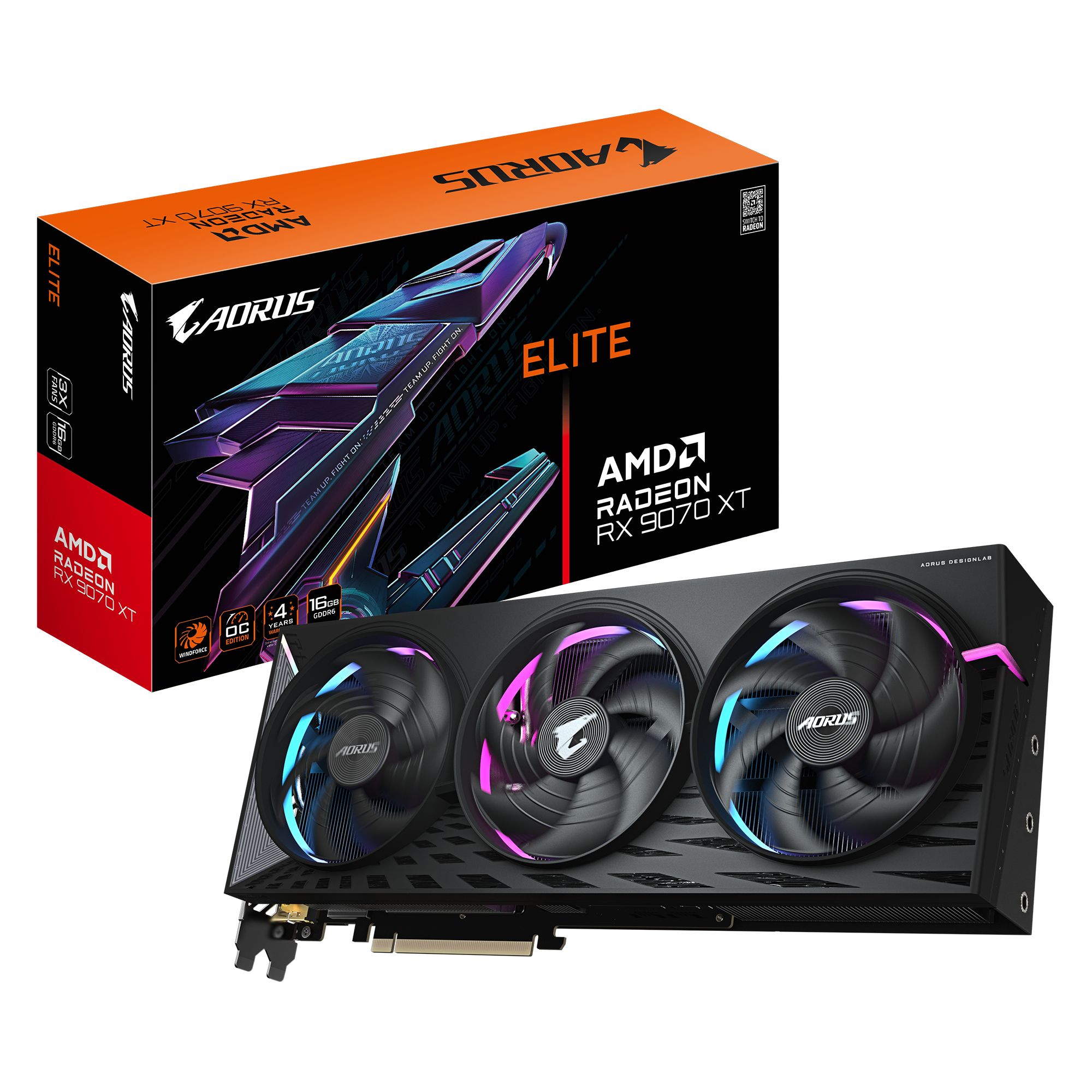 Gigabyte - AORUS Radeon RX 9070 XT ELITE 16G - AMD - 16 GB - Radeon RX 9070 XT - HDMI ports quantity 1 - PCI-E 5.0