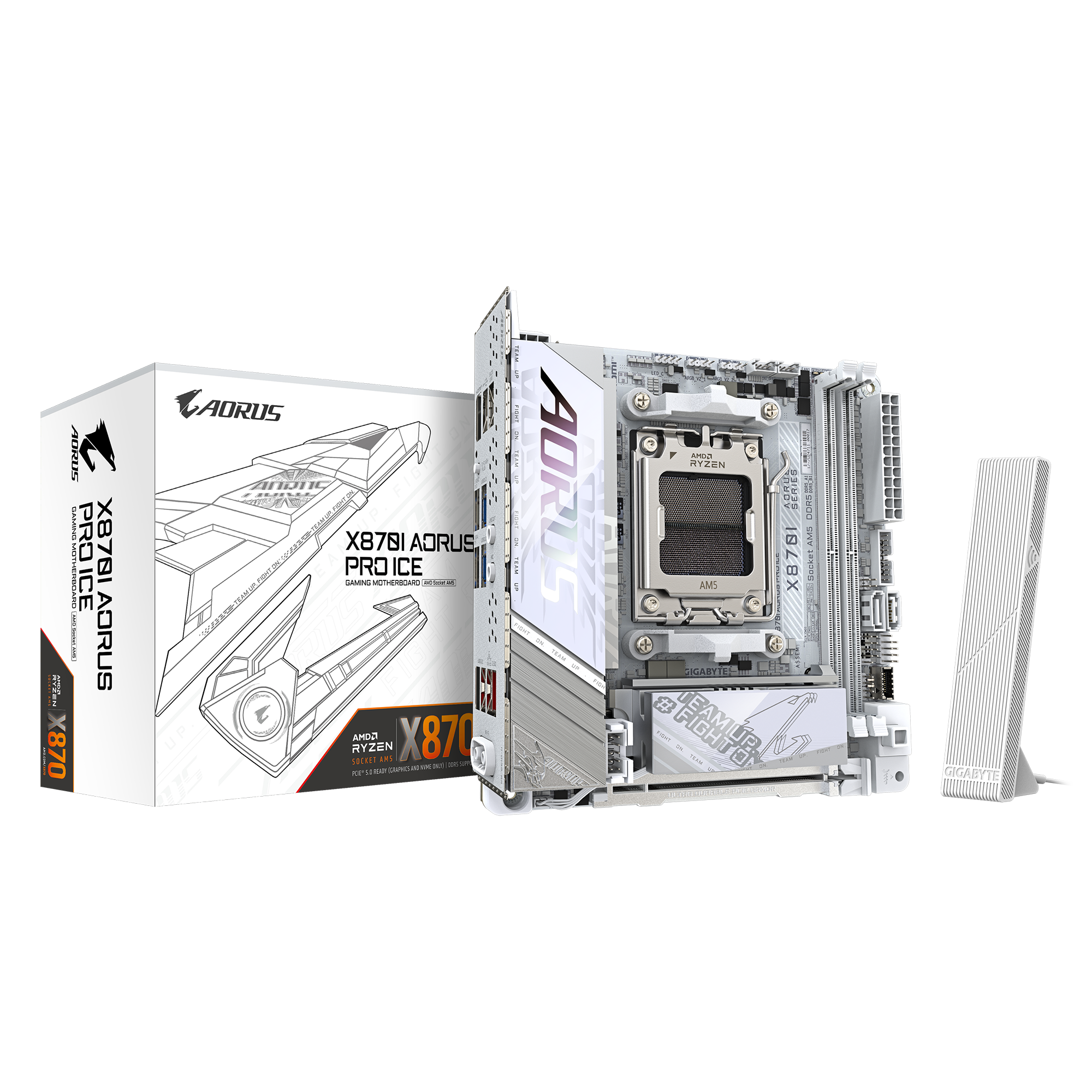 Gigabyte X870I AORUS PRO ICE - Processor family AMD - Processor socket AM5 - DDR5 SDRAM - Supported hard disk drive interfaces M.2, SATA - Number of SATA connectors 2