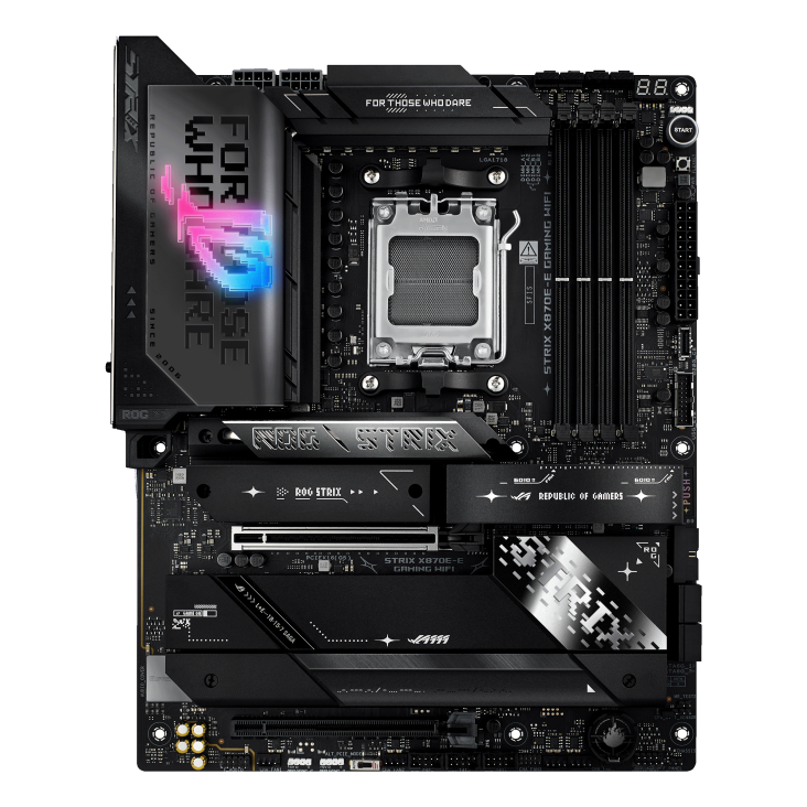 Asus ROG STRIX X870E-E GAMING WIFI - Processor family AMD - Processor socket AM5 - DDR5 - Supported hard disk drive interfaces SATA, M.2 - Number of SATA connectors 4