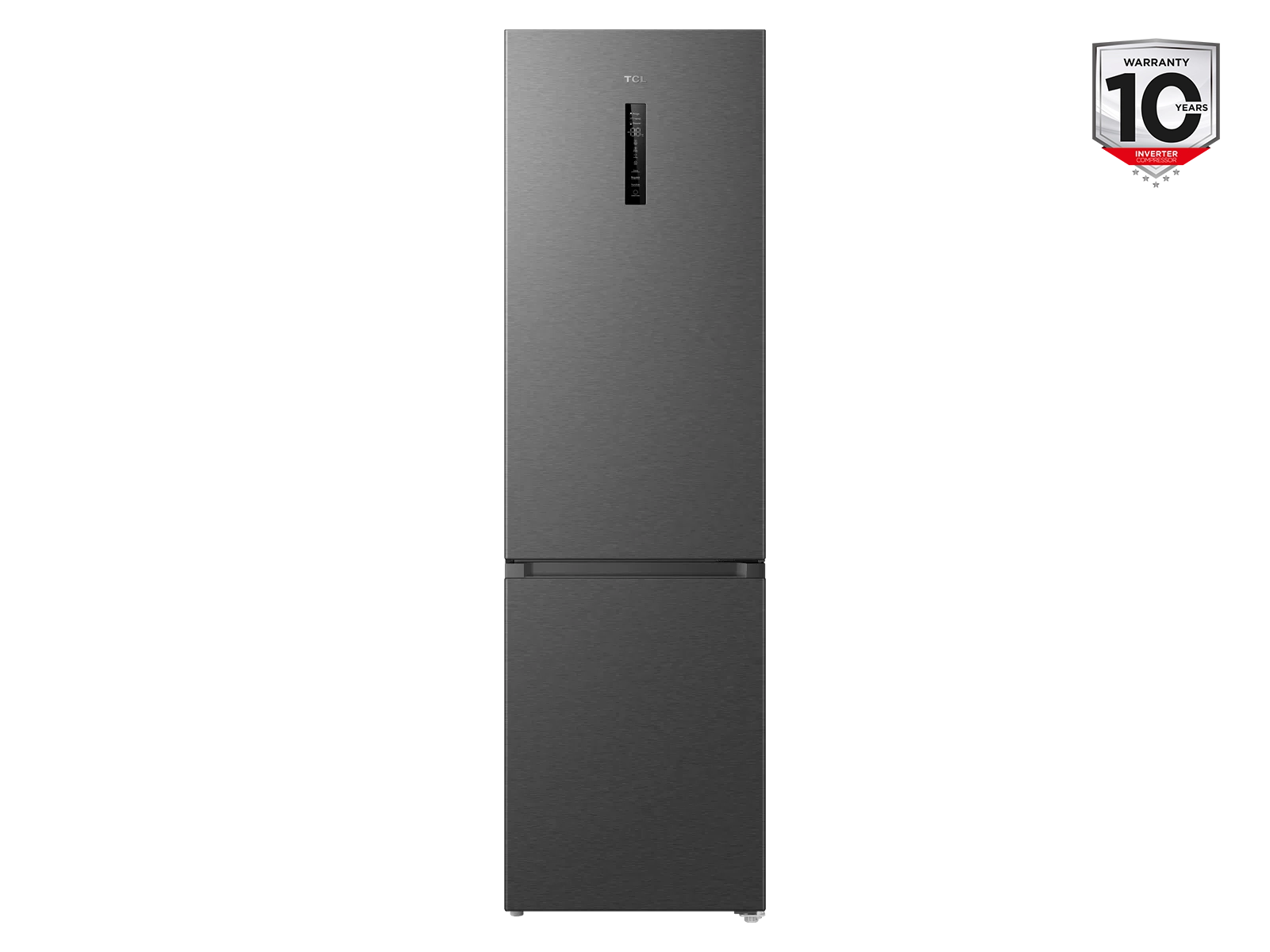 TCL Refrigerator - RC382BXC0EU - Energy efficiency class C - Free standing - Combi - Height 203 cm - No Frost system - Fridge net capacity 265 L - Freezer net capacity 117 L - Display - 35 dB - Inox