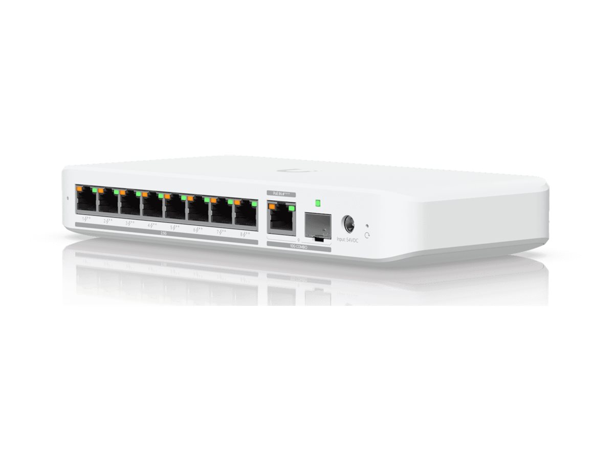 Ubiquiti Flexible, 8-port 2.5 GbE PoE++ switch with a 10 GbE RJ45/SFP+ combination uplink port - USW-Flex-2.5G-8-PoE - Managed - Wall-mountable/Desktop