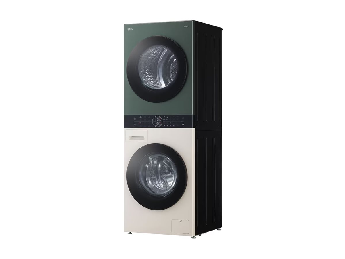 LG Washing machine with dryer - WT1210EGF - Energy efficiency class A/C - Front loading - Washing capacity 12 kg - 1400 RPM - Depth 66 cm - Width 60 cm - LED - Drying system - Drying capacity 10 kg - Steam function - Beige/Green