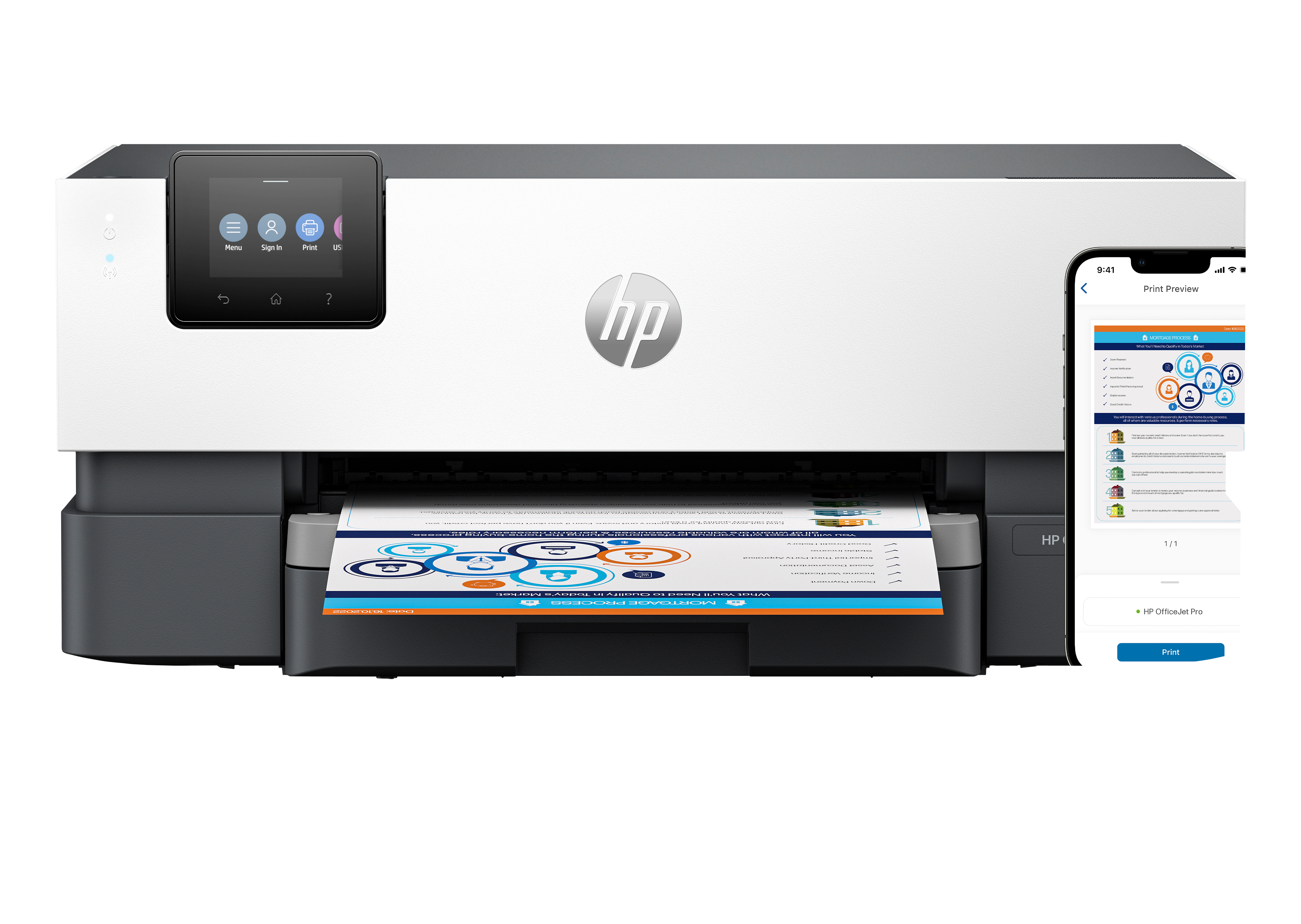 HP OfficeJet Pro 9110b Printer - A4 Color Ink, Print, LAN, WiFi, 22ppm, 1500 pages per month (replaces OfficeJet Pro 8210)