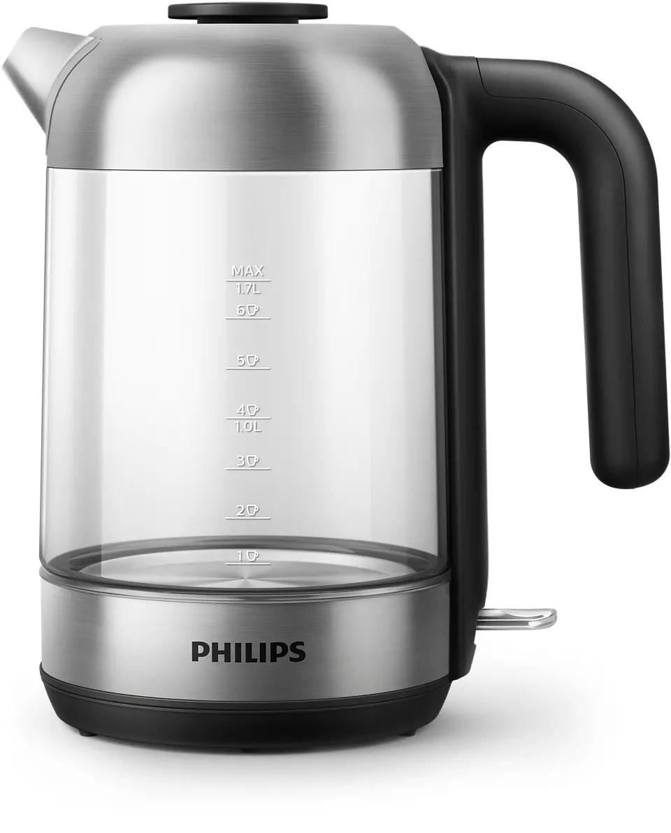 Philips - Kettle - HD9339/80 - Electric - 2200 W - 1.7 L - Stainless steel/Glass - 360° rotational base - Black/Silver