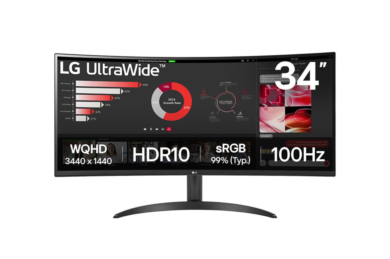 LG - 34WR50QK-B - 34 " - VA - QHD - 21:9 - 100 Hz - 5 ms - 3440 x 1440 pixels - 240 cd/m² - HDMI ports quantity 2