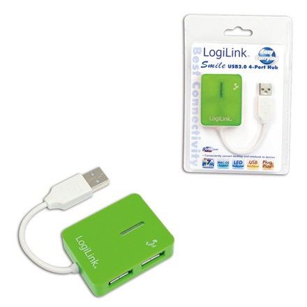 Logilink - USB 2.0 Hub 4-Port, Smile, Green