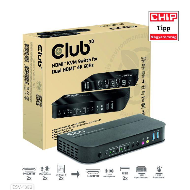 VIDEO SWITCH KVM HDMI 2PORT/CSV-1382 CLUB3D