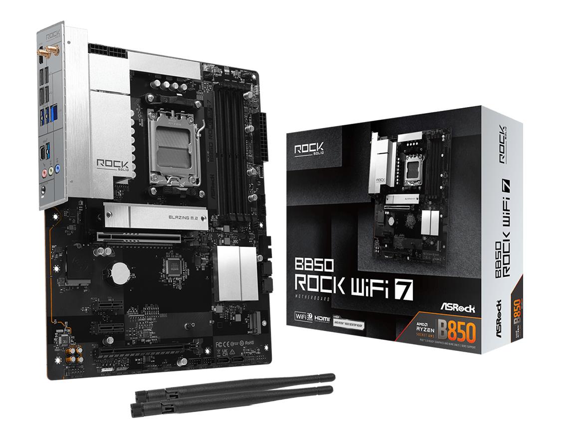 Mainboard|ASROCK|AMD B850|Socket AM5|ATX|RAM DDR5-SDRAM|4xSlots|Wi-Fi Yes|Bluetooth Yes|B850ROCKWIFI7