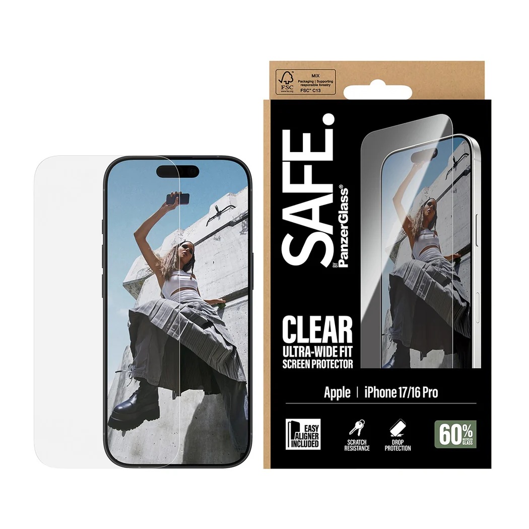 PanzerGlass Screen protector - Apple - iPhone 16 Pro/iPhone 17 - Transparent - Ultra-Wide Fit w. EasyAligner