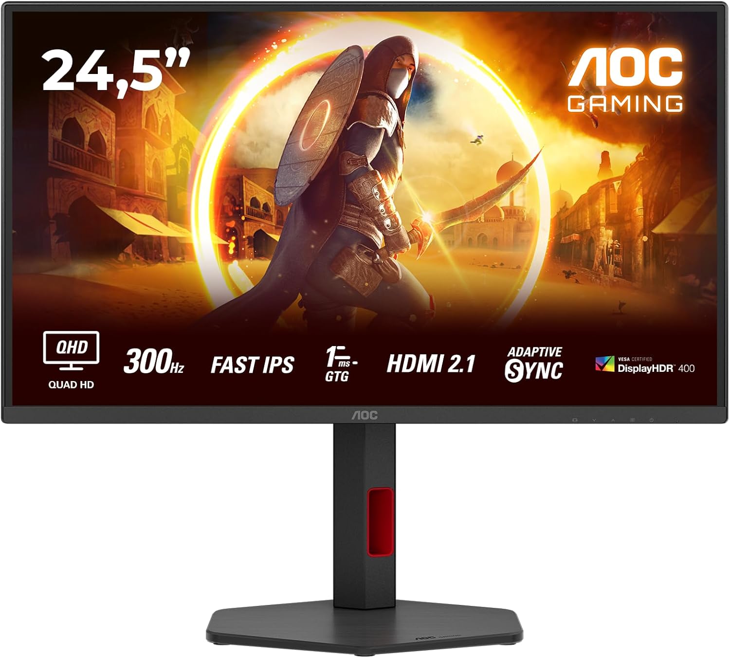 AOC - Q25G4SR - 24.5 " - Fast IPS - QHD - 16:9 - 300 Hz - 1 ms - 2560 x 1440 pixels - 400 cd/m² - HDMI ports quantity 2 - Black