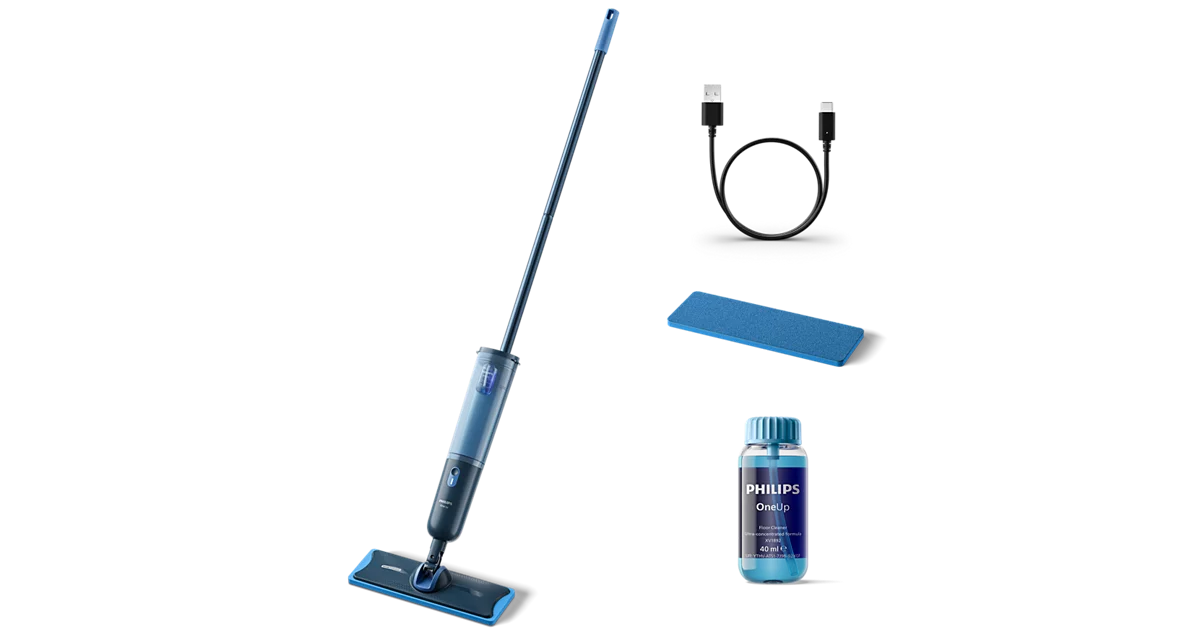 Philips - Washing broom - XV3101/01 OneUp 3000 series - Cordless operating - 3.6 V - Washing function - Operating time (max) 50 min - Blue