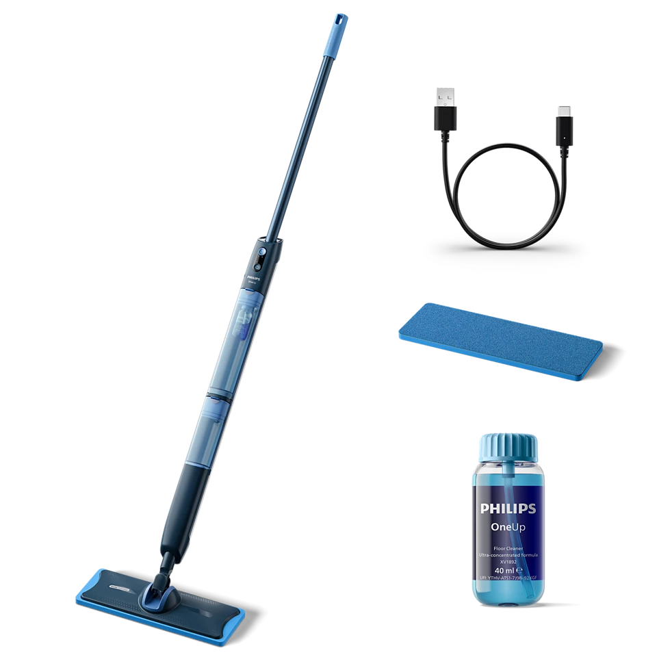 Philips - Electric Mop - XV5113/01 OneUp 5000 Series - Cordless operating - Operating time (max) 70 min - Blue/Black