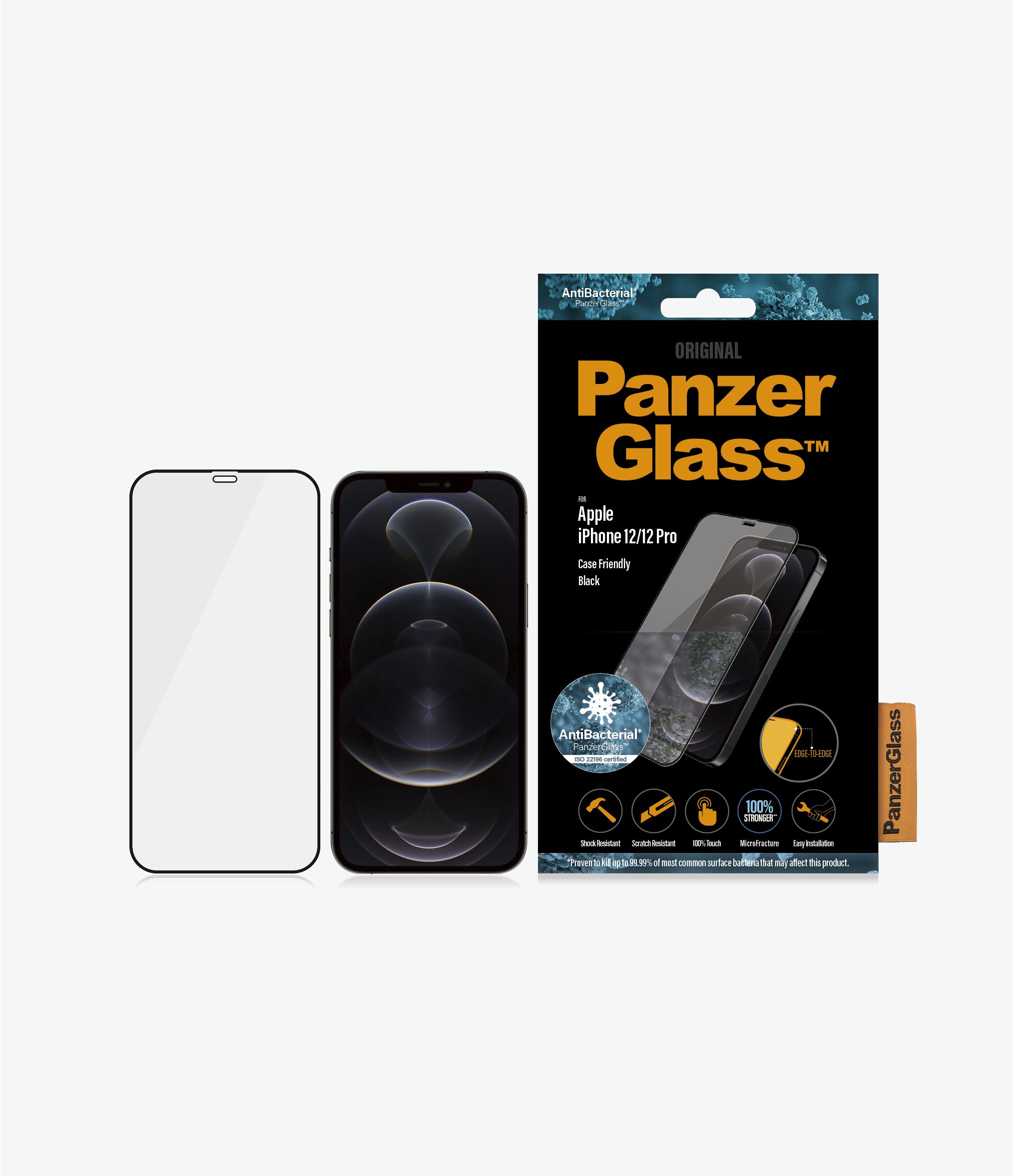 PanzerGlass - Apple - For iPhone 12/12 Pro - Glass - Black - 100% touch; The coating is non-toxic - Case Friendly
