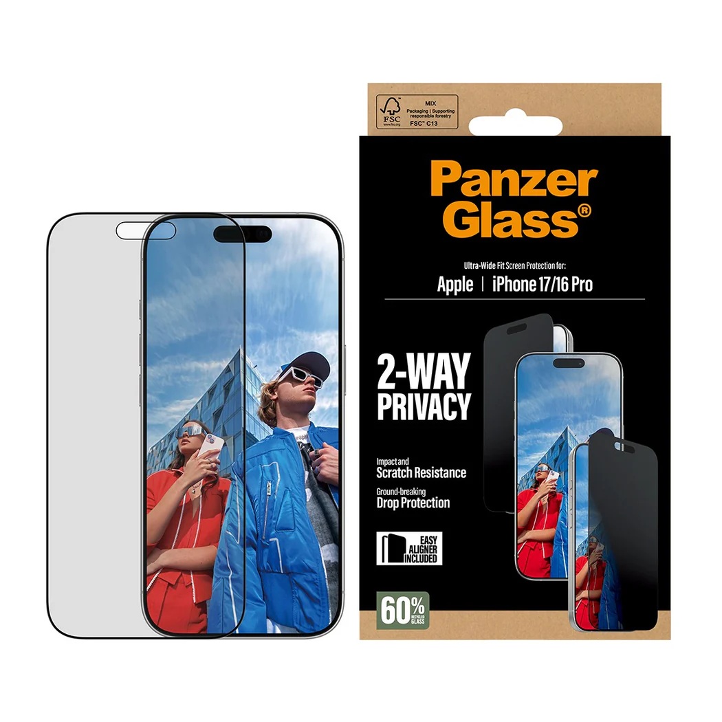 PanzerGlass Screen protector - Apple - iPhone 17/iPhone 16 Pro - Tempered Glass - Transparent - Ultra-Wide Fit w. EasyAligner