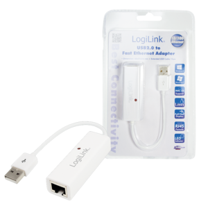 Logilink - Fast Ethernet USB 2.0 to RJ45 Adapter: - 0.115 m - White - USB-A to RJ45