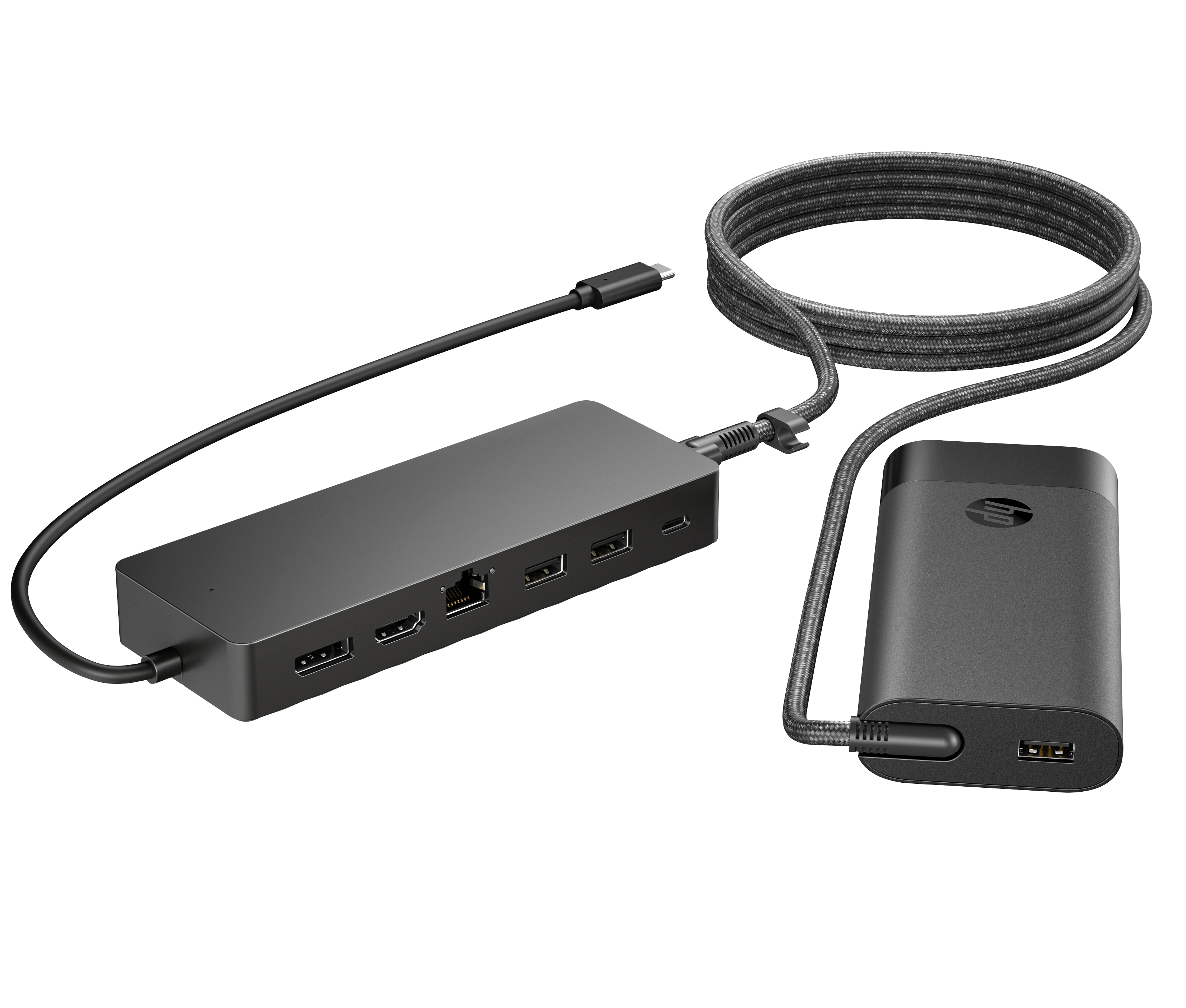 HP Universal USB-C Multiport Hub with 65W Power Adapter Notebook Charger - 2x USB-A, 2x USB-C(65W/Data), DisplayPort/HDMI, RJ-45, 1 year