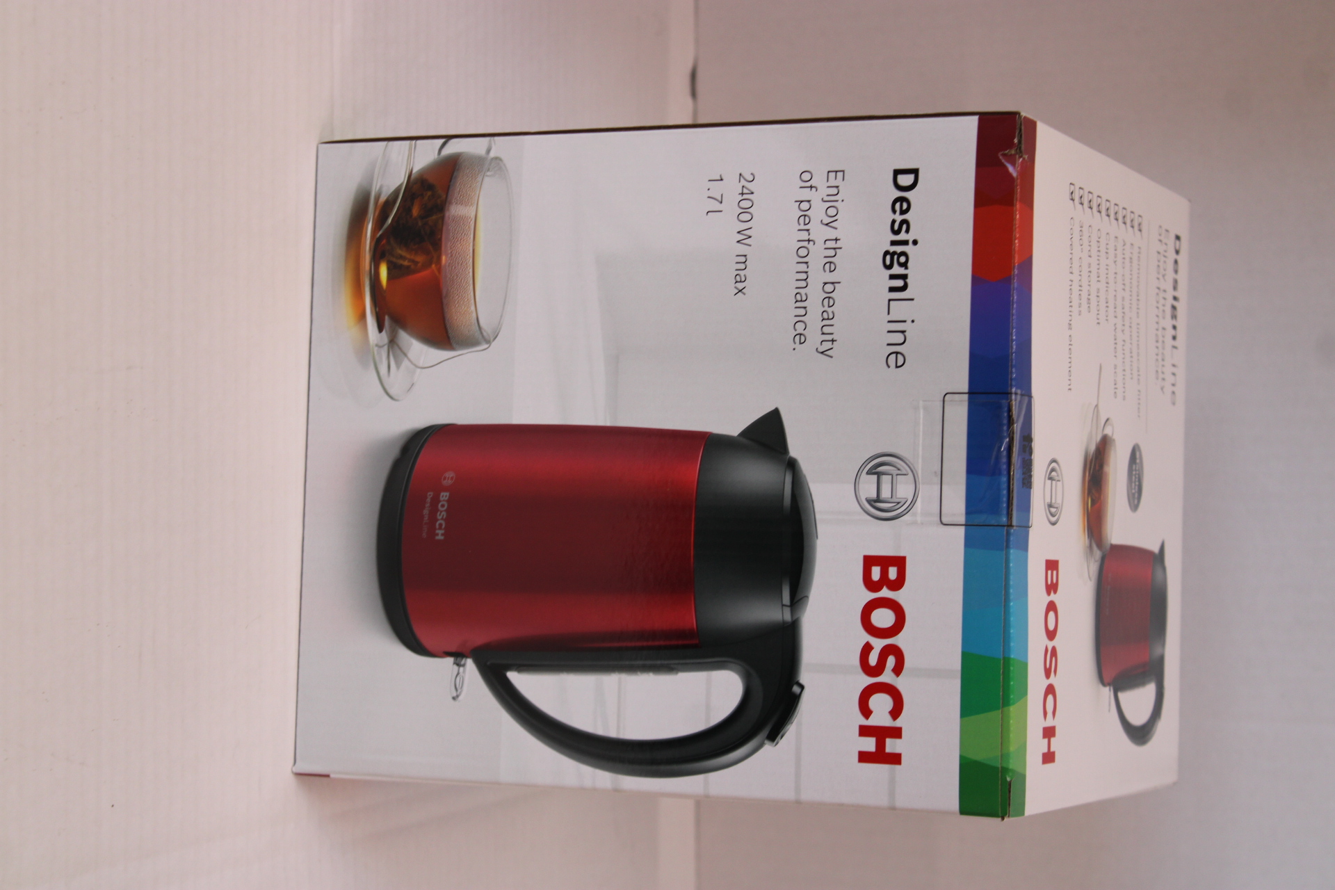 SALE OUT. Bosch - Kettle - DesignLine TWK3P424 - Electric - 2400 W - 1.7 L - Stainless steel - 360° rotational base - Red - DAMAGED PACKAGING