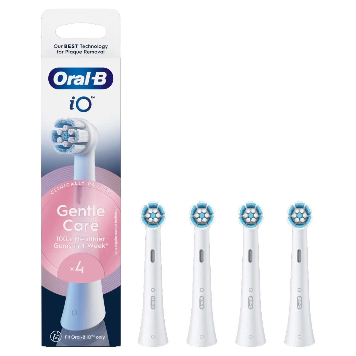 Oral-B - Replaceable toothbrush heads - iO Gentle Care - Heads - For adults - Number of brush heads included 4 - Number of teeth brushing modes Does not apply - White