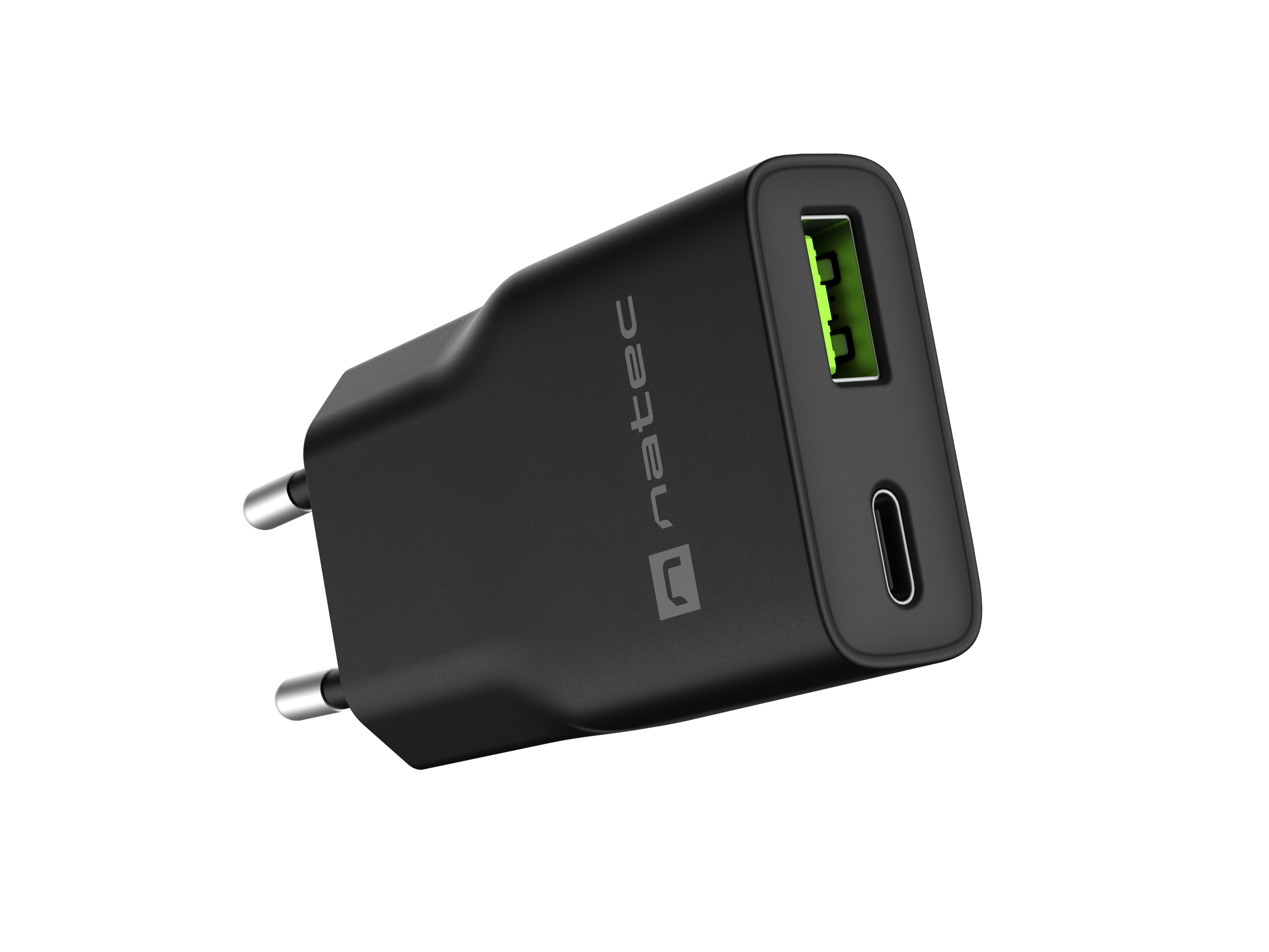 Natec Ribera USB Charger Gan Slim USB 1X USB-A + 1X USB-C 20W - NUC-2377