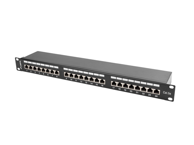 Lanberg - Patch Panel 24 Port 1U 19" CAT.5E FT with Cable Organizer Shielded - PPS5-1024-B - Black