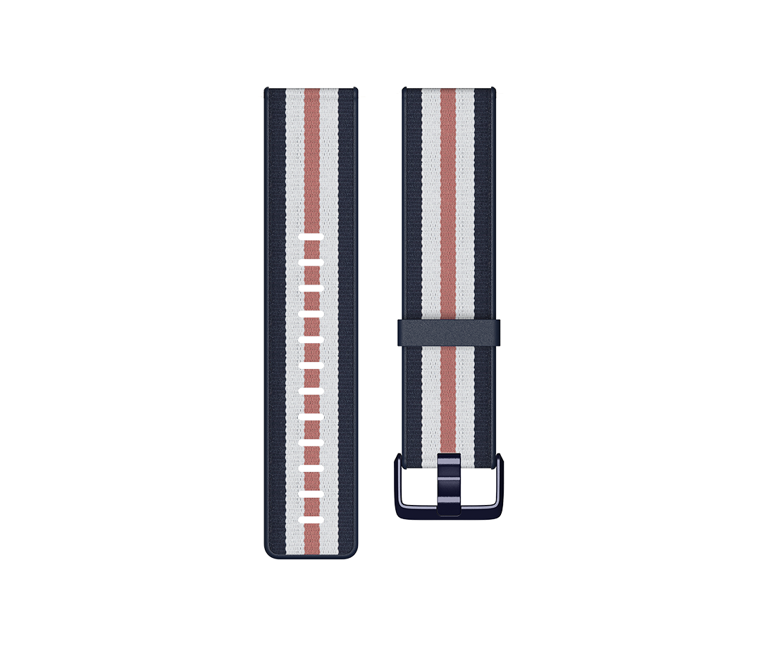 Fitbit - Versa-Lite Woven Hybrid Band, large, navy/pink - The Fitbit Versa woven hybrid band is made of polyester woven material on top and fluoroelastomer material on the bottom with an aluminium buckle. - The Fitbit Versa woven hybrid band is not water 