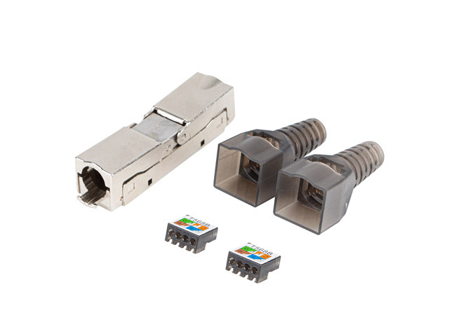 Lanberg - 2X RJ45 CAT6A FTP Plug 8P8C Tool-less Adapter - PL2SA-6000TL - Silver/Transparent