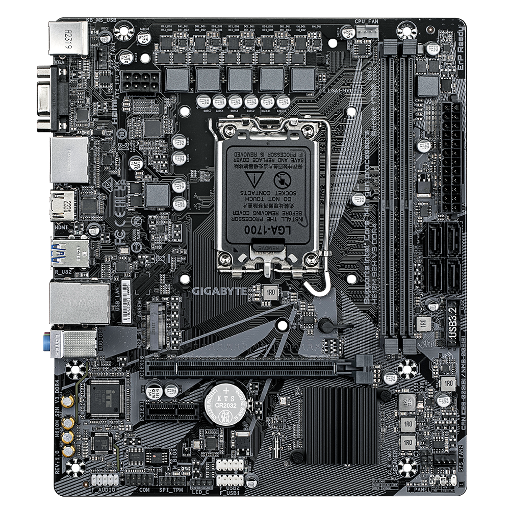 Gigabyte - H610M S2H V3 DDR4 G1.0 - Processor family Intel - Processor socket LGA1700 - DDR4 - Supported hard disk drive interfaces SATA, M.2 - Number of SATA connectors 4