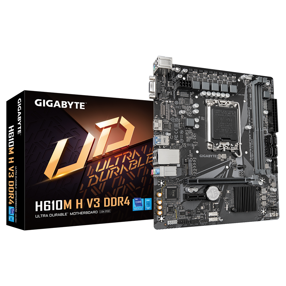 Gigabyte - H610M H V3 DDR4 - Processor family Intel - Processor socket LGA1700 - DDR4 DIMM - Supported hard disk drive interfaces M.2, SATA - Number of SATA connectors 4