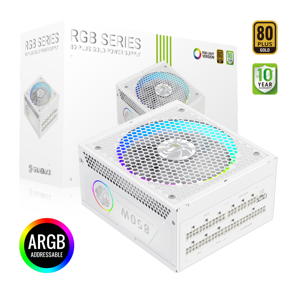 Gamemax PSU - RGB 850G WH - 850 W - Gold - White - Full Modular